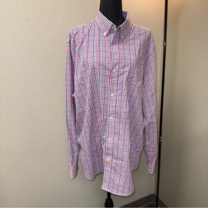 Chaps Men's Stretch Easy Care Button Down Shirt. Pink & Blue. Size XXL